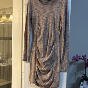Express Long-Sleeve Ruched Knit Dress - Taupe Heather